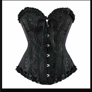 Black Brocade Ruffled Underbust Corset - Classic Waist Cincher